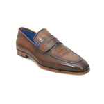 Paul Parkman Handmade Croc Embossed Penny Loafers Brown