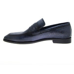 Paul Parkman Handmade Croc Embossed Penny Loafers Navy