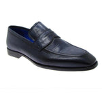 Paul Parkman Handmade Croc Embossed Penny Loafers Navy