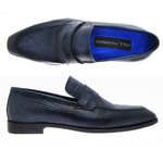 Paul Parkman Handmade Croc Embossed Penny Loafers Navy