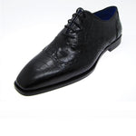Paul Parkman Handmade Croc Embossed Wingtip Oxfords Black
