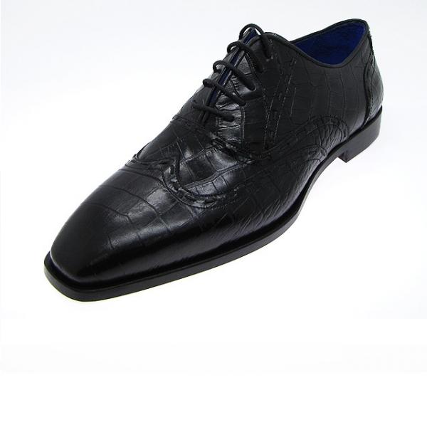 Paul Parkman Handmade Croc Embossed Wingtip Oxfords Black