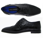 Paul Parkman Handmade Croc Embossed Wingtip Oxfords Black