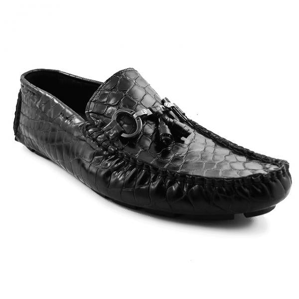 Paul Parkman Handmade Croco Driving Moccasins Black