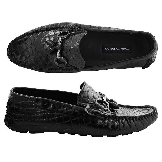 Paul Parkman Handmade Croco Driving Moccasins Black