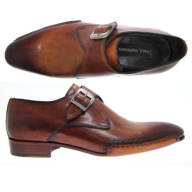 Paul Parkman Handmade Monk Strap Shoes Burnished Brown