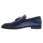Paul Parkman Handmade Ostrich Embossed Tassel Loafers Navy