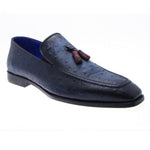 Paul Parkman Handmade Ostrich Embossed Tassel Loafers Navy