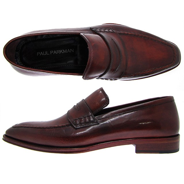 Paul Parkman Handmade Penny Loafers Antiqued Bordeaux