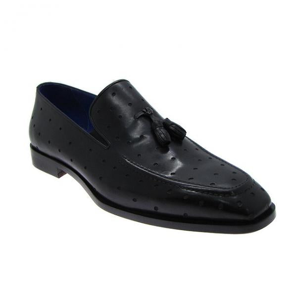 Paul Parkman Handmade Perforated Tassel Loafers Black