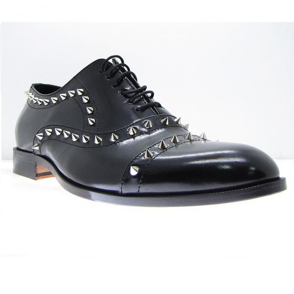 Paul Parkman Handmade Spiked Cap Toe Shoes Black