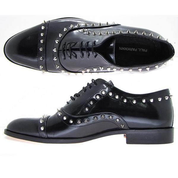 Paul Parkman Handmade Spiked Cap Toe Shoes Black