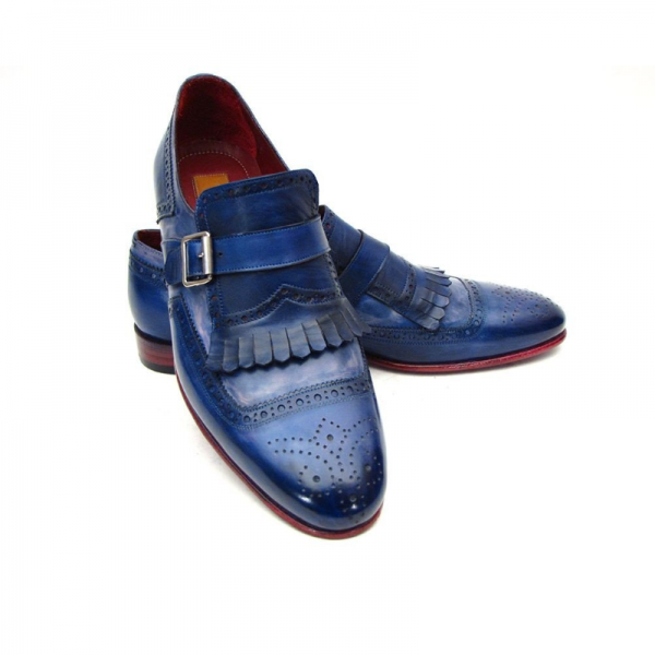 Paul Parkman Kiltie Monk Strap Shoes Blue