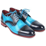 Paul Parkman Leather Cap-Toe Derby Shoes Blue & Turquoise