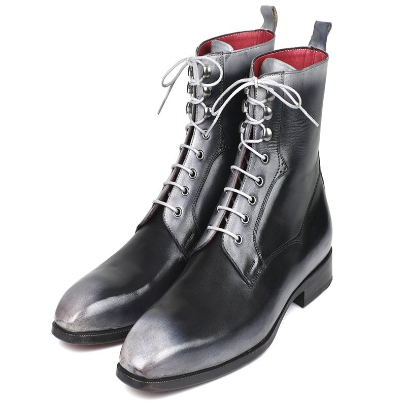 Paul Parkman Leather Lace Up Boots Burnished Gray