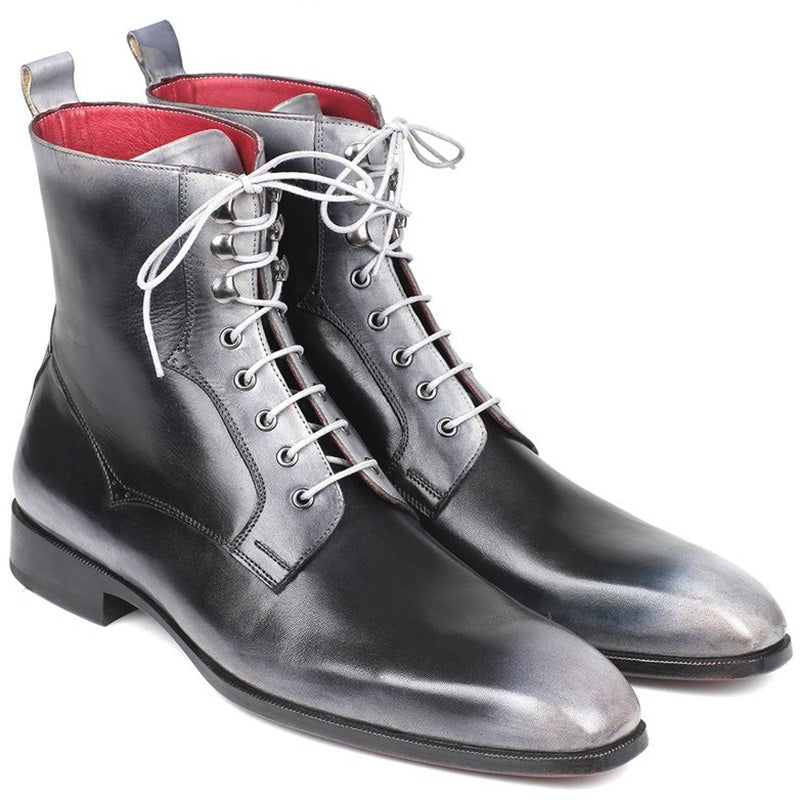 Paul Parkman Leather Lace-Up Boots Burnished Gray