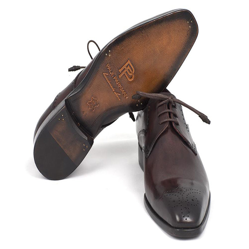 Paul Parkman Leather Medallion Toe Derby Shoes Brown