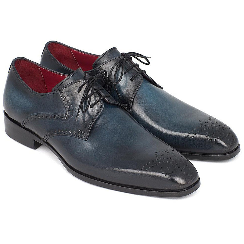 Paul Parkman Leather Medallion Toe Derby Shoes Navy & Blue