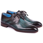 Paul Parkman Leather Medallion Toe Derby Shoes Turquoise & Brown