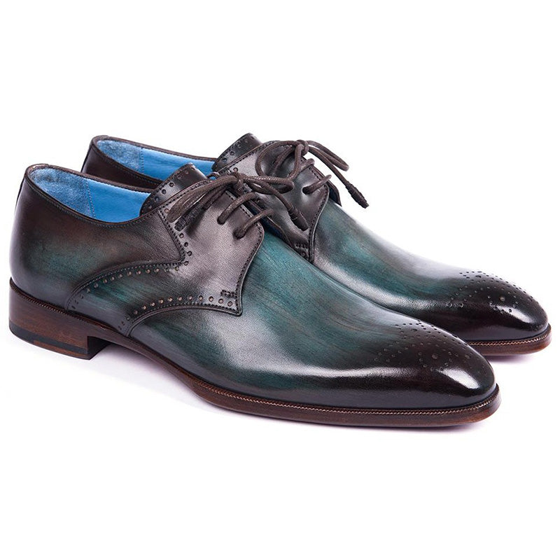 Paul Parkman Leather Medallion Toe Derby Shoes Turquoise & Brown