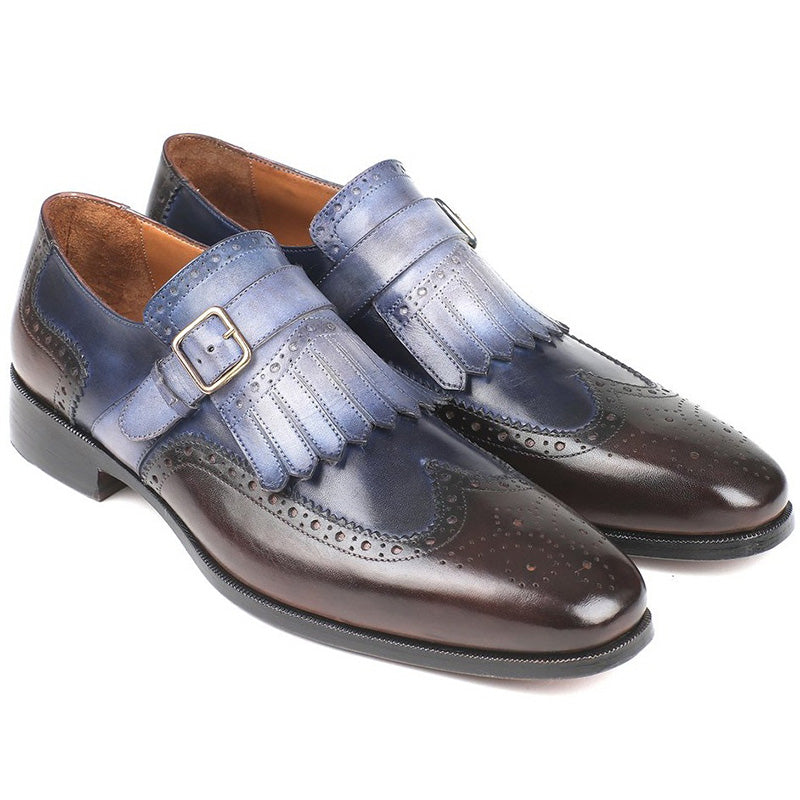 Paul Parkman Leather Monkstraps Blue & Brown