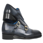 Paul Parkman Leather Monk Strap Shoes Navy