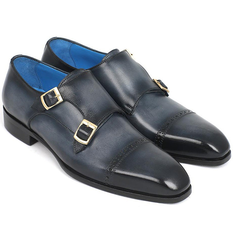 Paul Parkman Leather Monkstraps Shoes Navy