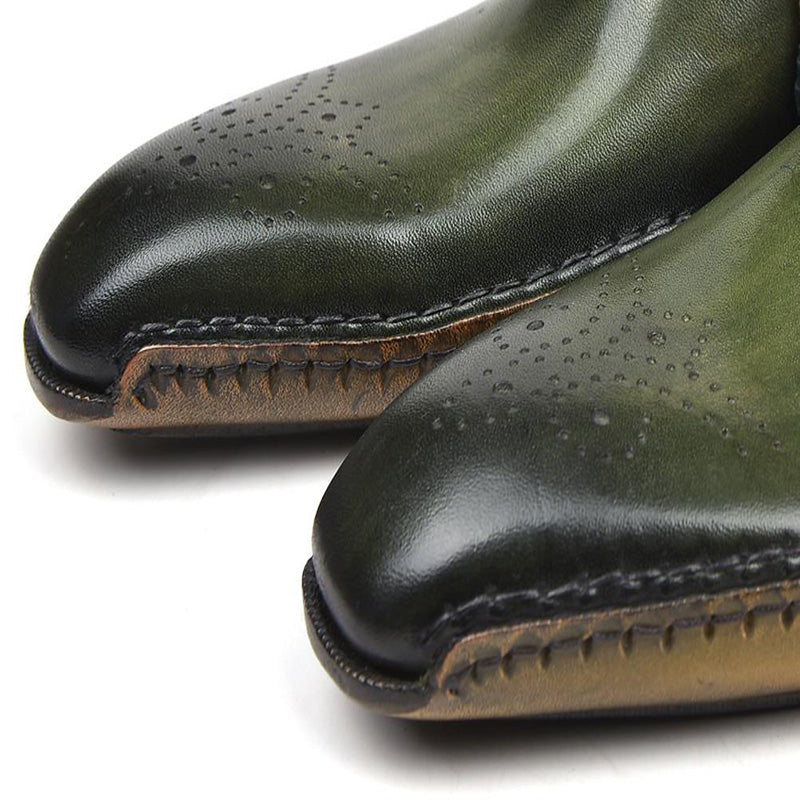 Paul Parkman Leather Opanka Construction Oxfords Green