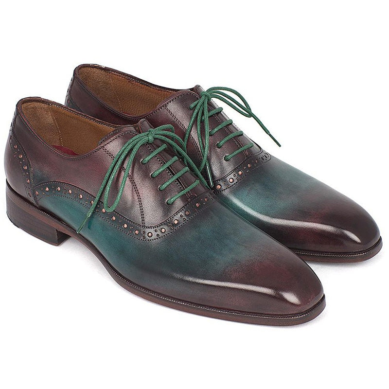 Paul Parkman Leather Plain Toe Oxfords Green & Bordeaux
