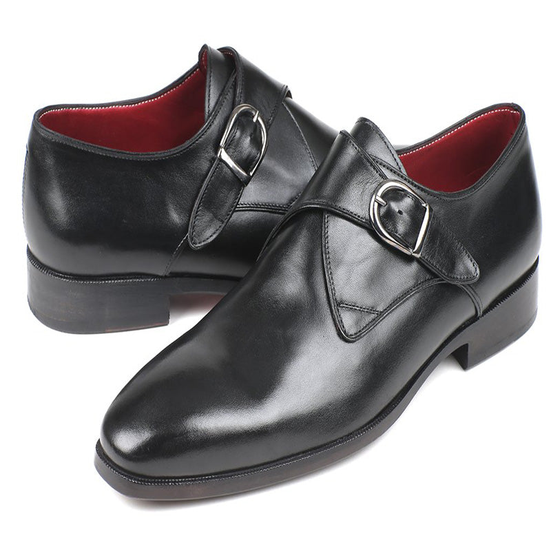 Paul Parkman Leather Single Monk Strap Shoes Black