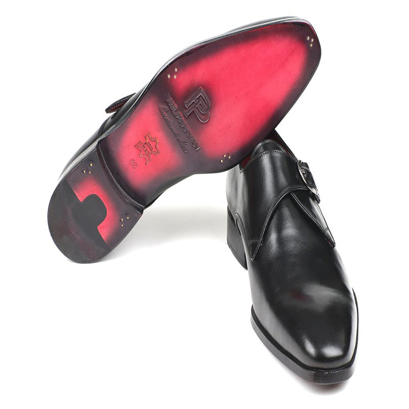 Paul Parkman Leather Single Monk Strap Shoes Black