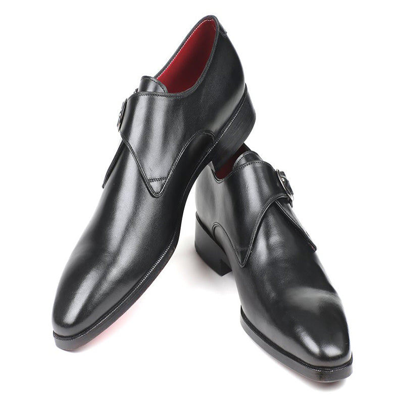 Paul Parkman Leather Single Monk Strap Shoes Black