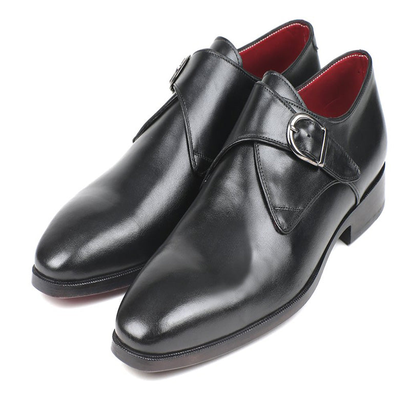 Paul Parkman Leather Single Monk Strap Shoes Black