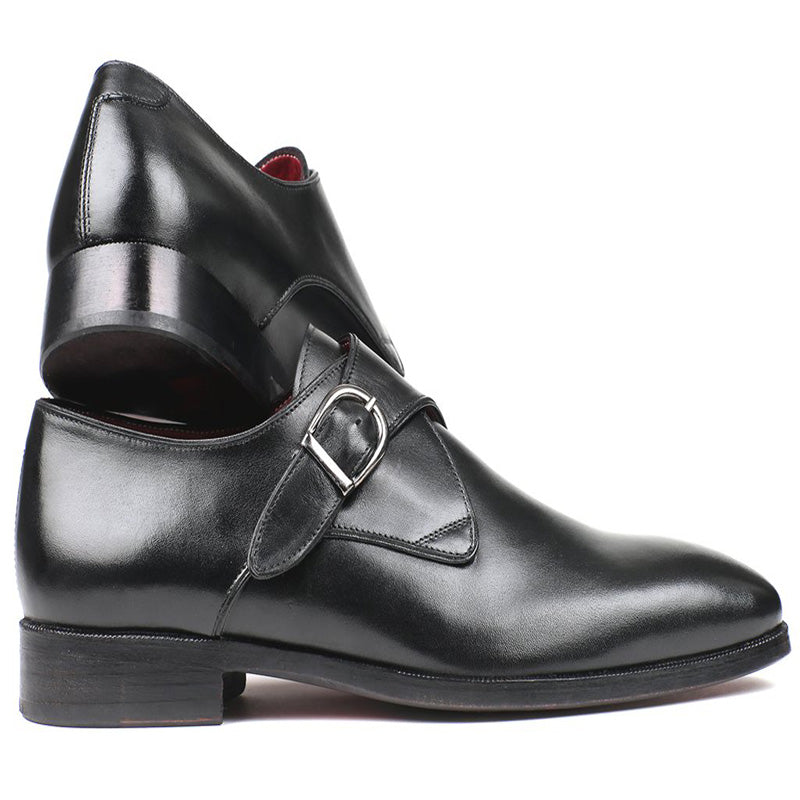 Paul Parkman Leather Single Monk Strap Shoes Black