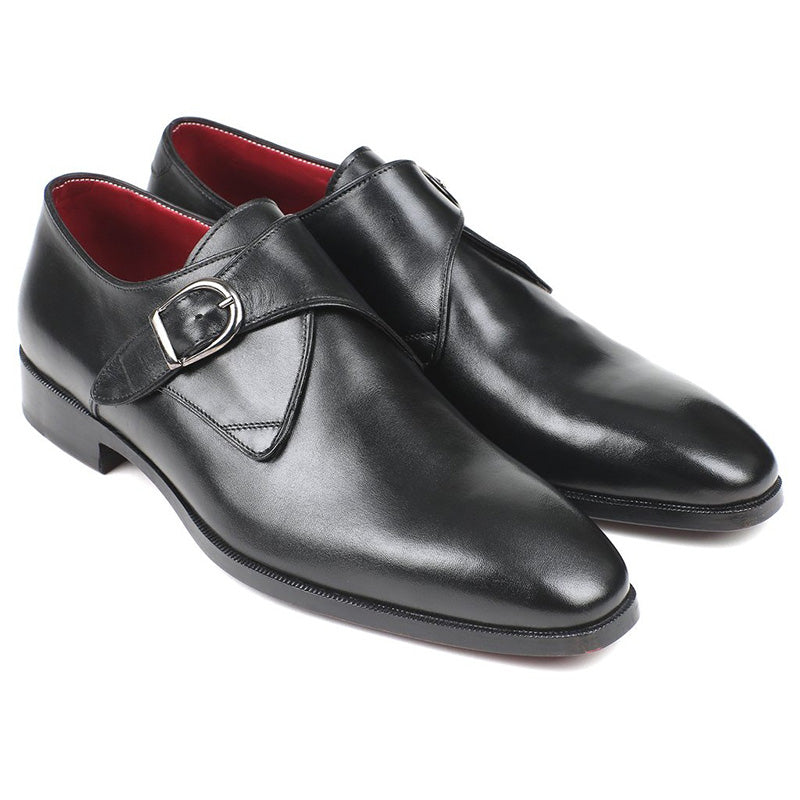 Paul Parkman Leather Single Monkstraps Shoes Black