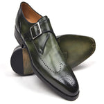 Paul Parkman Leather Single Monk Straps Wingtip Shoes Green