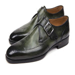 Paul Parkman Leather Single Monk Straps Wingtip Shoes Green