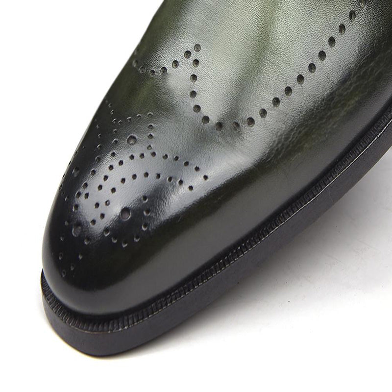 Paul Parkman Leather Single Monk Straps Wingtip Shoes Green