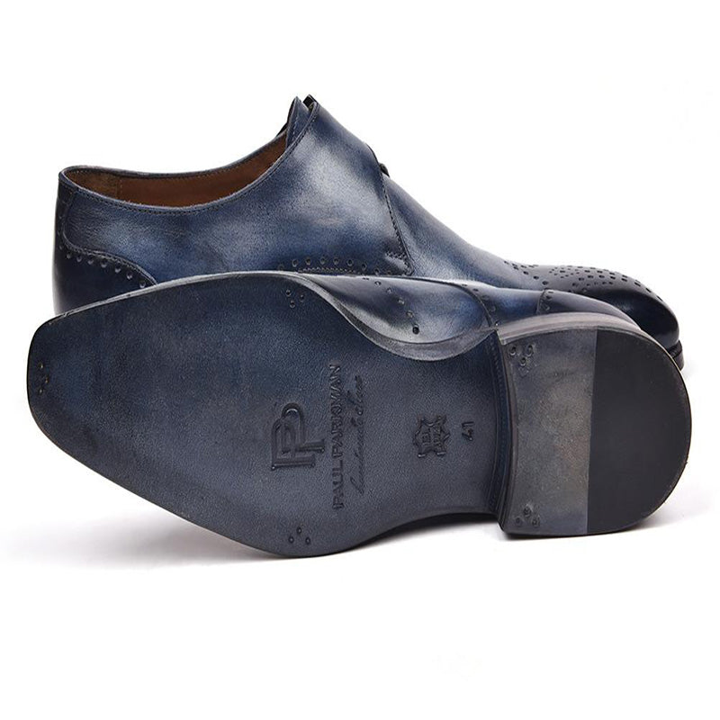 Paul Parkman Leather Single Monk Straps Wingtip Shoes Navy