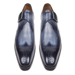 Paul Parkman Leather Single Monk Straps Wingtip Shoes Navy
