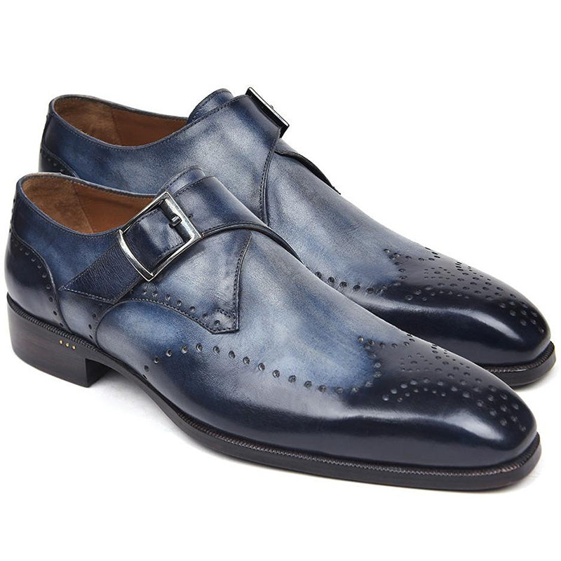Paul Parkman Leather Single Monkstraps Wingtip Shoes Navy