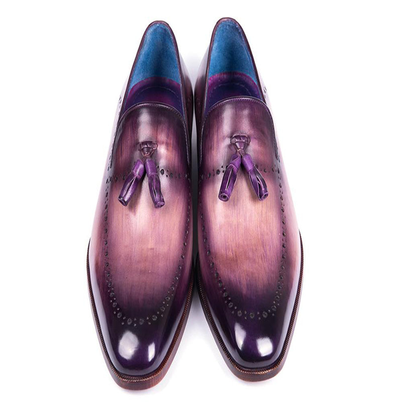 Paul Parkman Leather Tassel Loafer Purple