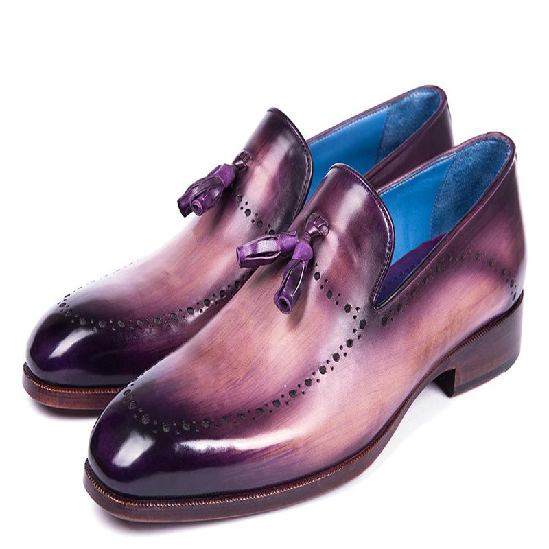 Paul Parkman Leather Tassel Loafer Purple