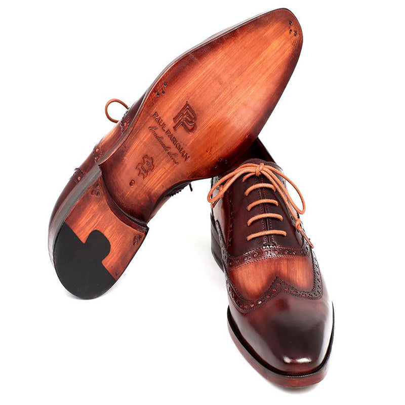 Paul Parkman Leather Two Tone Wingtip Oxfords Camel And Bordeaux