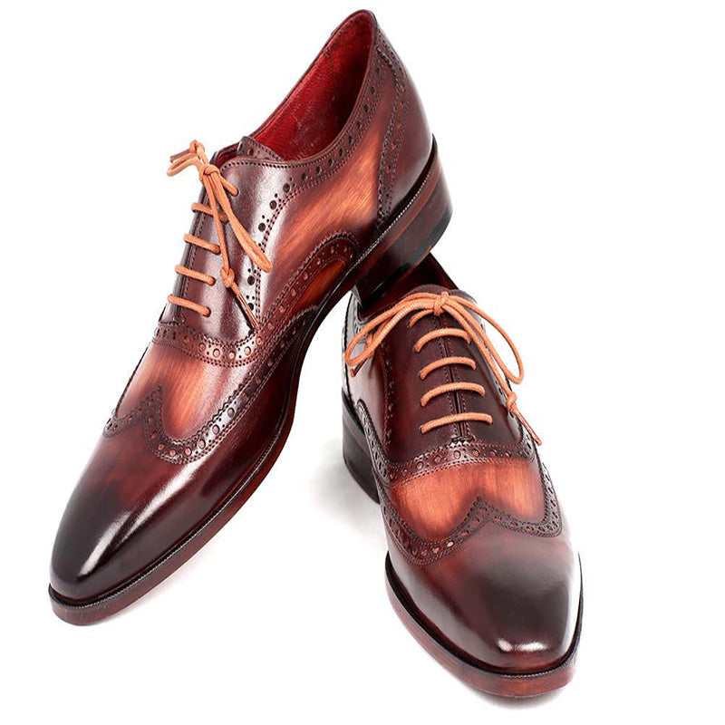 Paul Parkman Leather Two Tone Wingtip Oxfords Camel And Bordeaux