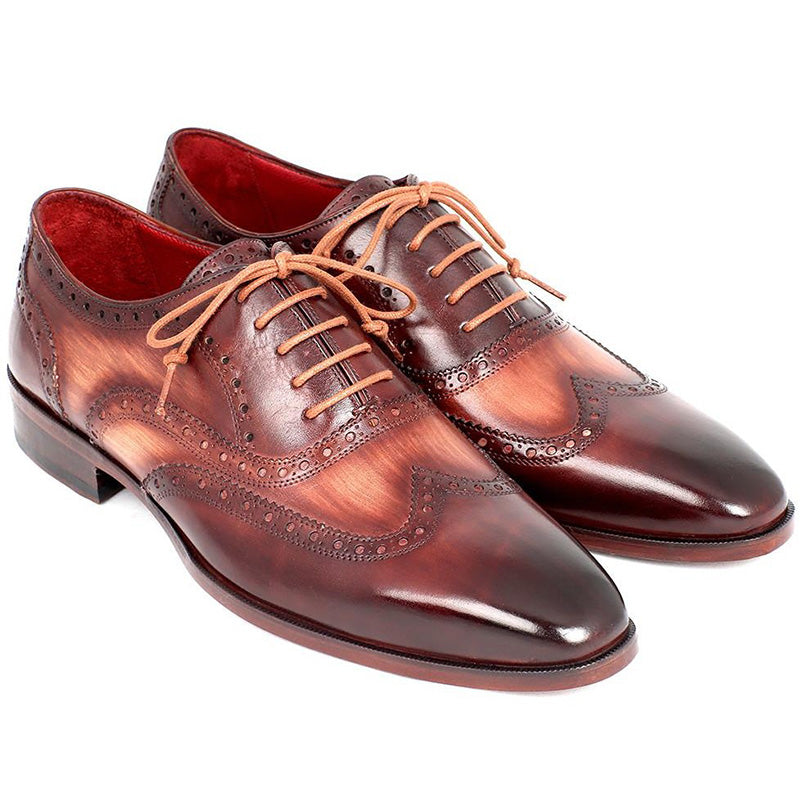 Paul Parkman Leather Two Tone Wingtip Oxfords Camel And Bordeaux