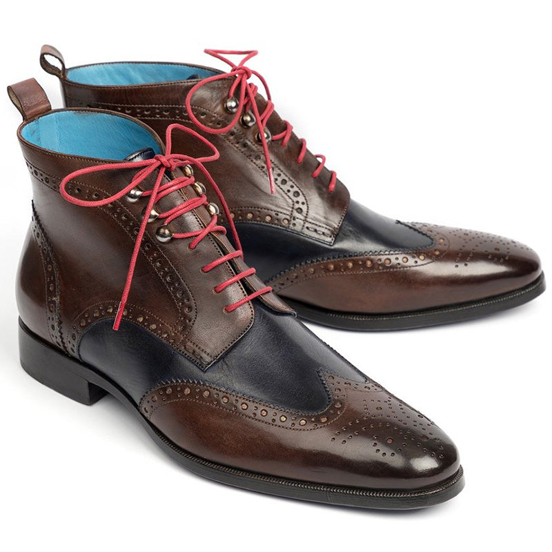 Paul Parkman Leather Wingtip Ankle Boots Dual Tone Brown & Blue