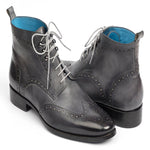 Paul Parkman Leather Wingtip Ankle Boots Hand-Painted Gray