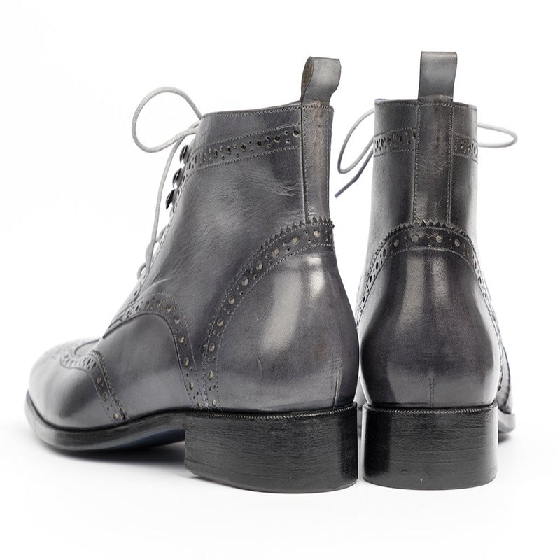 Paul Parkman Leather Wingtip Ankle Boots Hand-Painted Gray