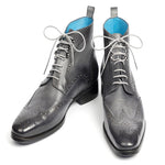 Paul Parkman Leather Wingtip Ankle Boots Hand-Painted Gray